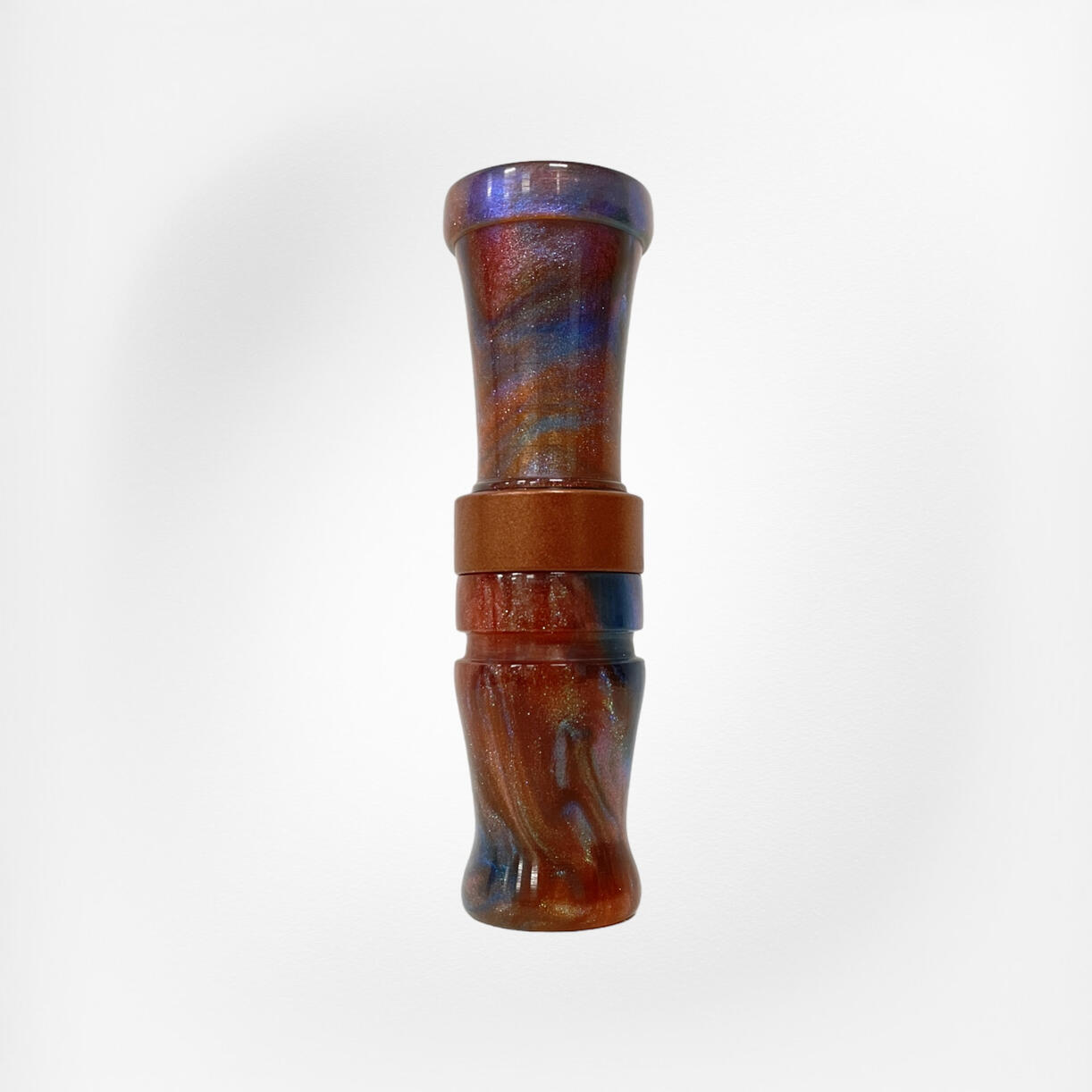 specklebelly goose call blue, brown and gold swirl